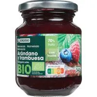 Mermelada bio de arándanos-frambuesa EROSKI BIO, frasco 340 g