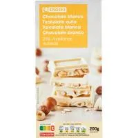 Chocolate blanco con avellanas enteras EROSKI, tableta 200 g