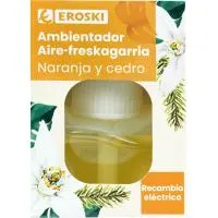 Ambientador eléctrico de naranja y cedro EROSKI, recambio 1 ud