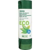 Bolsa de basura 30 litros EROSKI BIO/ECO, paquete 15 uds