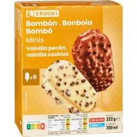 Mini bombón choco-cookie-vainilla-macademia EROSKI, caja 300 ml