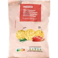 Mini tortita de maíz sabor jamón EROSKI, bolsa 75 g