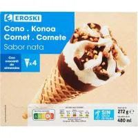 Cono grande de nata EROSKI, pack 4x120 ml