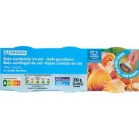 Atún claro en aceite bajo en sal EROSKI, pack 3x70 g