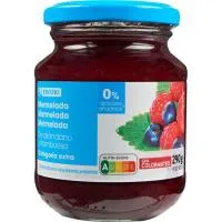 Mermelada de arándanos y frambuesa 0% EROSKI, frasco 290 g