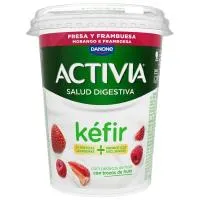 Kéfir con trozos de fresa y frambuesa ACTIVIA, tarrina 380 g