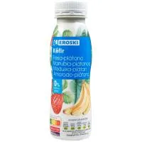 Kéfir líquido 0% fresa plátano EROSKI, botella 250 g