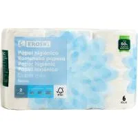 Papel higiénico suave doble rollo EROSKI, paquete 6 rollos