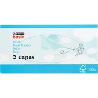 Pañuelo facial 2 capas EROSKI BASIC, caja 150 uds