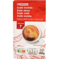 Café molido natural descafeinado EROSKI, paquete 250 g