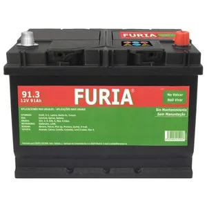 Batería de coche 91Ah, arranque 800A, 12V, L: 30,6cm, A: 17,3cm, H: 22,5cm, FURIA.