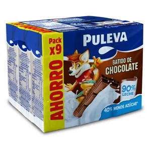 PULEVA Batido con sabor a chocolate, elaborado con un 90% de leche 9 x 200 ml.