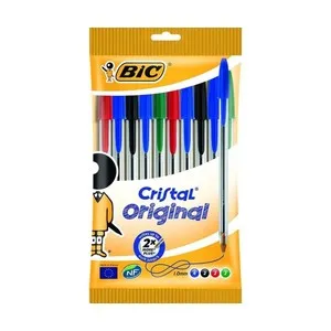 10 bolígrafos punta media, grosor 1mm, varios colores BIC cristal original.