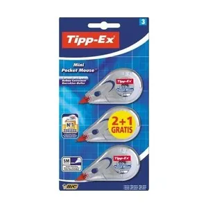 Lote de 3 mini cintas correctoras de 5 m x 5 mm TIPP-EX Minipocket mouse.