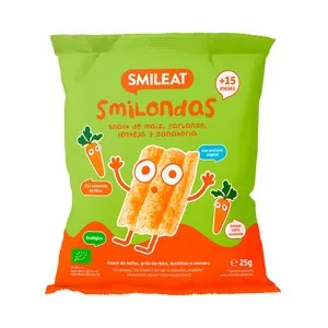 SMILEAT Smilondas Snacks de maiz, garbanzo, lenteja y zanahorias ecológico, a partir de 15 meses 25 g.