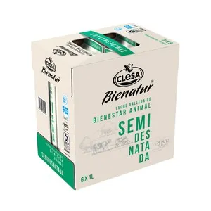 CLESA Leche de vaca semidesnatada de origen 100% gallega de bienestar animal Bienatur 6 x 1 l.