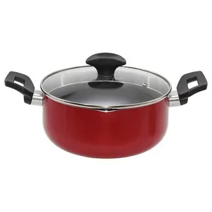 Cacerola aluminio de 20cm, con tapa de vidrio, color rojo, ACTUEL.