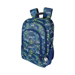 Mochila grande con 3 cremalleras, 13 x 29 x43 cm, diseño fútbol goal time, ARTIMBAL.