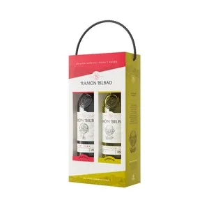 RAMÓN BILBAO Estuche con botella de vino tinto crianza con DOC Rioja y botella de vino blanco con DO Rueda.
