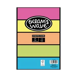 Folios de 5 colores flúor Din A4 80g, 100 hojas (20 hojas por color) OCEAN'S WAVE.