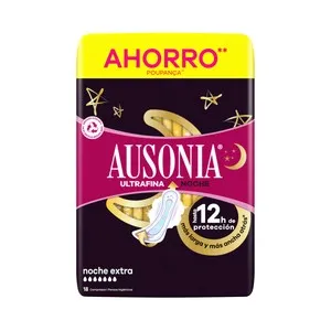 AUSONIA Compresas ultrafinas de noche extra con alas 18 uds.