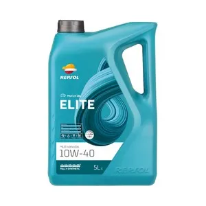 Aceite sintético para vehículos con motores de gasolina o diesel, REPSOL Élite Multiválvulas 10W-40 5 litros.