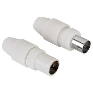 Terminales antena coaxial QILIVE de macho a hembra, color blanco.
