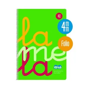 Cuaderno A5 de espiral con 80 hojas cuadrovía 4mm, 90gr. Cubierta plastificada color verde. EDITORIAL LAMELA.
