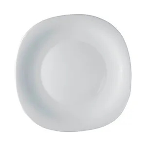 Plato de postre cuadrado de vidrio opal color blanco, 22cm., Para BORMIOLI.