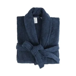 Albornoz para adulto color azul marino, 100% algodón, 380g/m², talla XL ACTUEL.