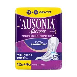 AUSONIA Compresas maxi noche para pérdidas de orina moderadas a severas AUSONIA Discreet 16 uds.