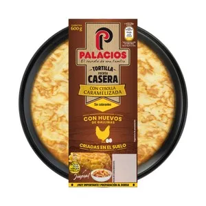 Tortilla de patata con cebolla caramelizada, lista para calentar y comer PALACIOS 600 g.