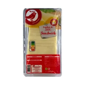 AUCHAN Queso de sándwich en lonchas elaborado en Galicia 200 g. Producto Alcampo