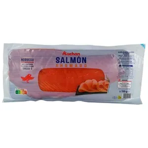 AUCHAN Salmón ahumado noruego en lonchas 700 g. Producto Alcampo