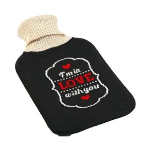 Bolsa de agua caliente 2 litros, diseño color negro "Love" VERSA.
