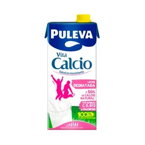 PULEVA Leche desnatada de vaca (0% materia grasa), con un 50% más de calcio natural Vita calcio 1l.
