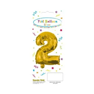 Globo de cumpleaños número 2 de 32cm, auto inflable, color oro, DECORATA