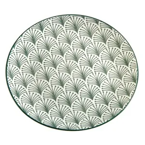 Plato de postre redondo de porcelana con diseño vintage color verde, 19cm., Palm VERSA.
