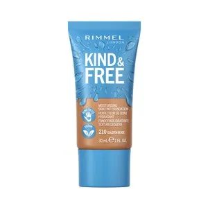 RIMMEL Kind & free Tono 210 Golden beige Base de maquillaje hidratante para un acabado radiante y saludable,30 ml.