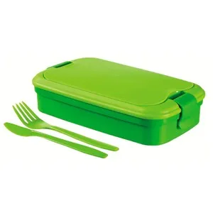 Recipiente Lunch & Go porta comida con cubiertos y compartimentos interiores, color lima CURVER.