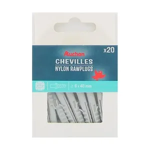 Tacos nylon, materiales solidos, 6 x 40mm, 20 unidades, ALCAMPO.