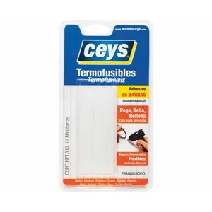Pack de 11 barras de adhesivo termofusible, translúcido, 8x90mm, CEYS.