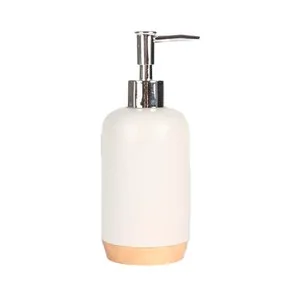 Dispensador de jabón de cerámica y bambú, color blanco, ACTUEL.