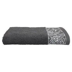 Toalla tocador de 450 gm, diseño cenefa jacquard, color gris, ALMEIDA.