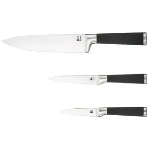 Set de 3 cuchillos, pelador 9 cm, multiuso 15 cm, chef 20 cm, ALCAMPO.