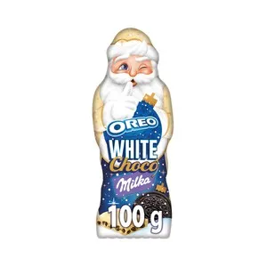 MILKA Figurita de chocolate blanco y oreo con forma de Papá Noel 100 g.