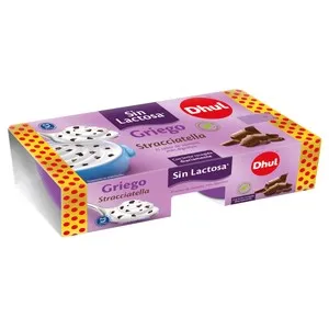 DHUL Yogur griego de stracciatella sin lactosa elaborado con leche recogida diariamente 2 x 125 g.