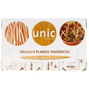 Estuche con 500 palillos planos de doble punta envueltos UNIC.