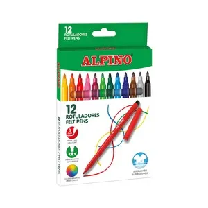 12 rotuladores punta y cuerpo más gruesos, grosor de 3mm y tinta lavable de varios colores ALPINO.