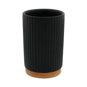 Vaso portacepillo gres/bambú color negro, ACTUEL
